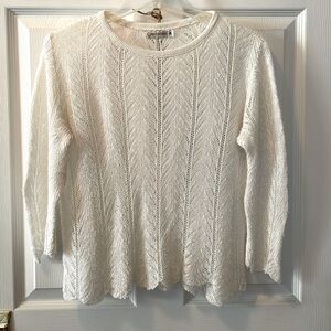 VINTAGE open pointelle knit 3/4 SLEEVE SWEATER Winter White size M undertop